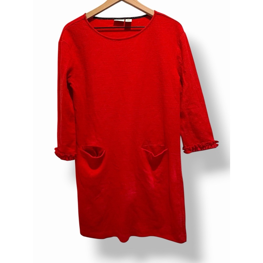 Tabitha Webb Red Textured Dress Medium Ruffle Sleeve Shift Pockets Casual Chic
